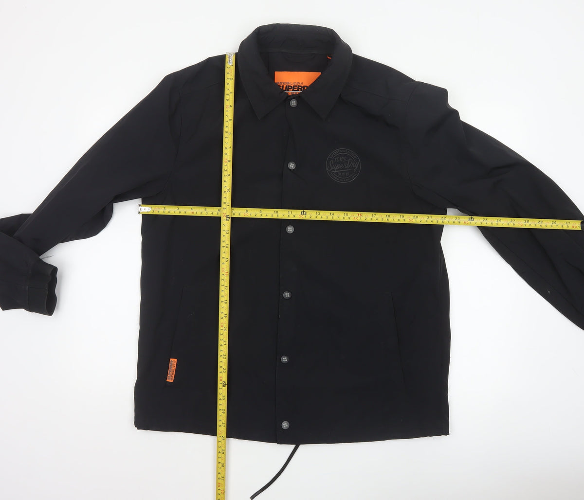 Superdry Men’s Black XL Basic Snap Coach Jacket Logo Collared