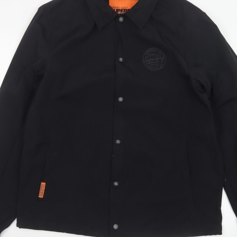 Superdry Men’s Black XL Basic Snap Coach Jacket Logo Collared