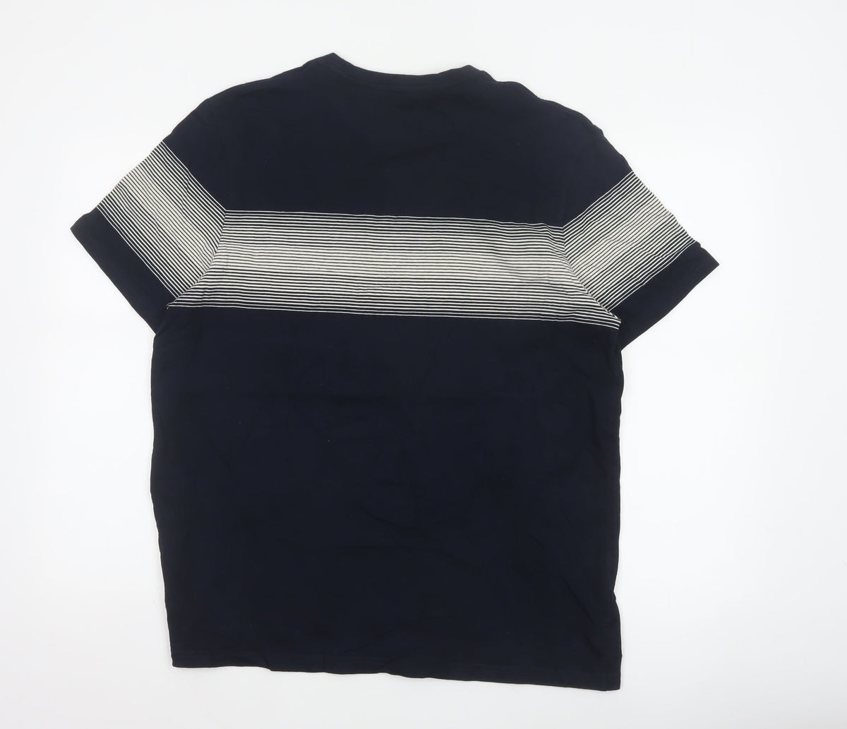 Marks and Spencer Men’s Blue XL Striped Crew Neck Cotton T-Shirt