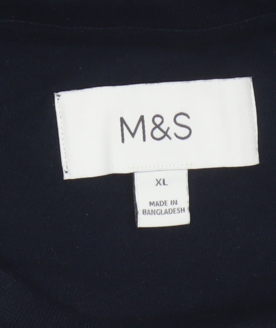 Marks and Spencer Men’s Blue XL Striped Crew Neck Cotton T-Shirt