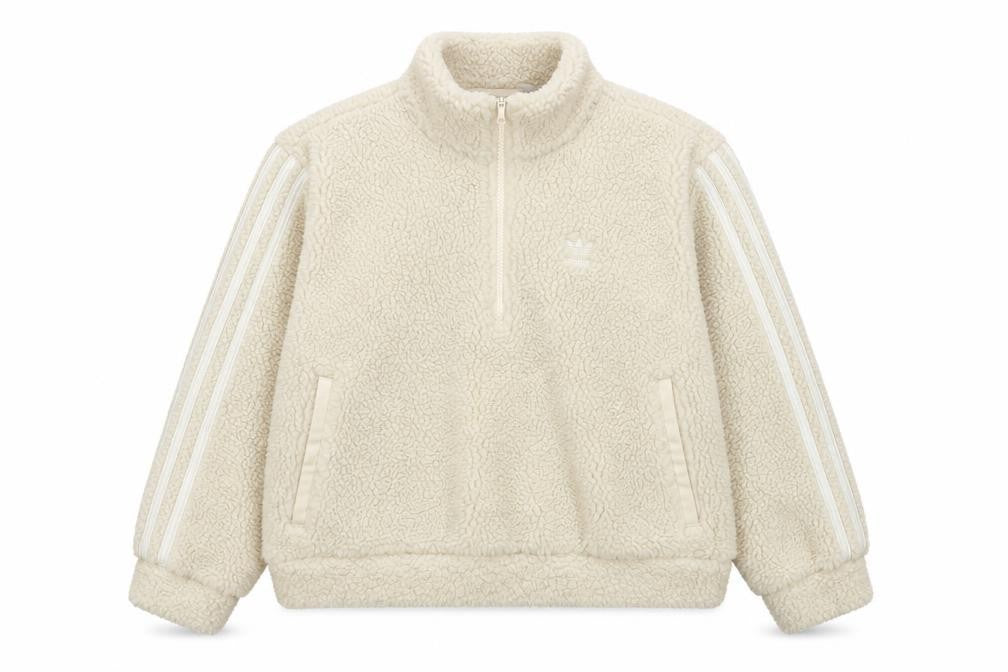 adidas Women Ivory UK 8 Sherpa Fleece 1/4 Zip Sweatshirt