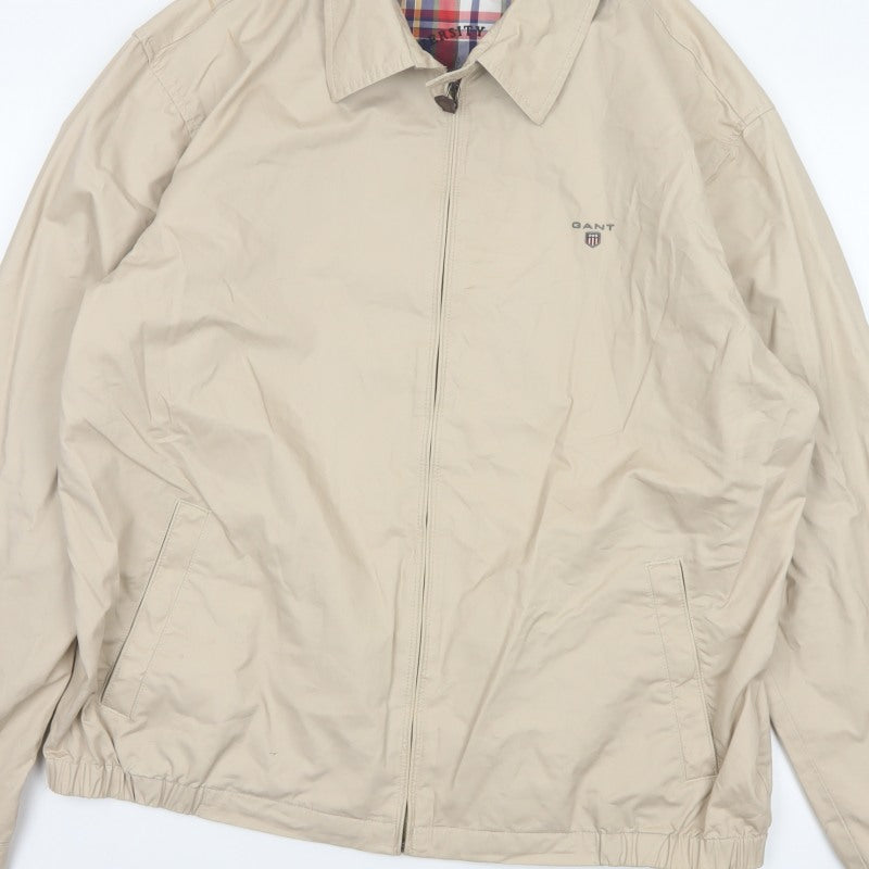 GANT Men’s Beige 2XL Cotton Full Zip Classic Jacket Logo Lined