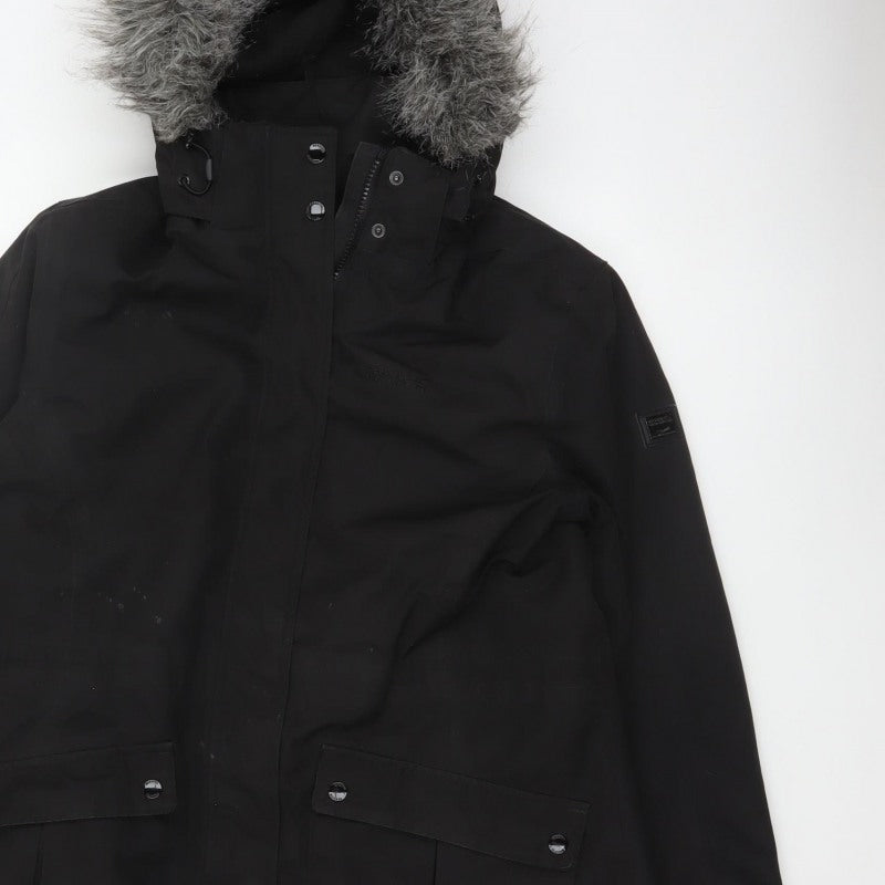 Regatta Women Black UK 16 Long Padded Fur Trim Parka Coat
