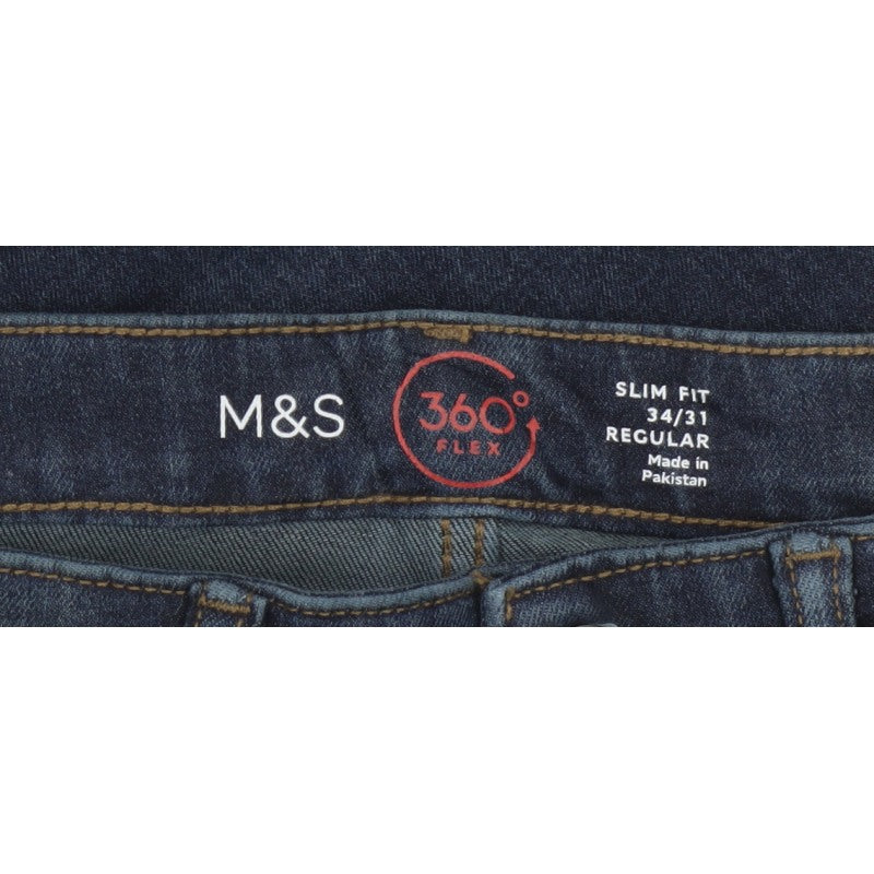 Marks & Spencer Men’s Blue 34/31 Slim Fit 360 Flex Dark Wash Jeans