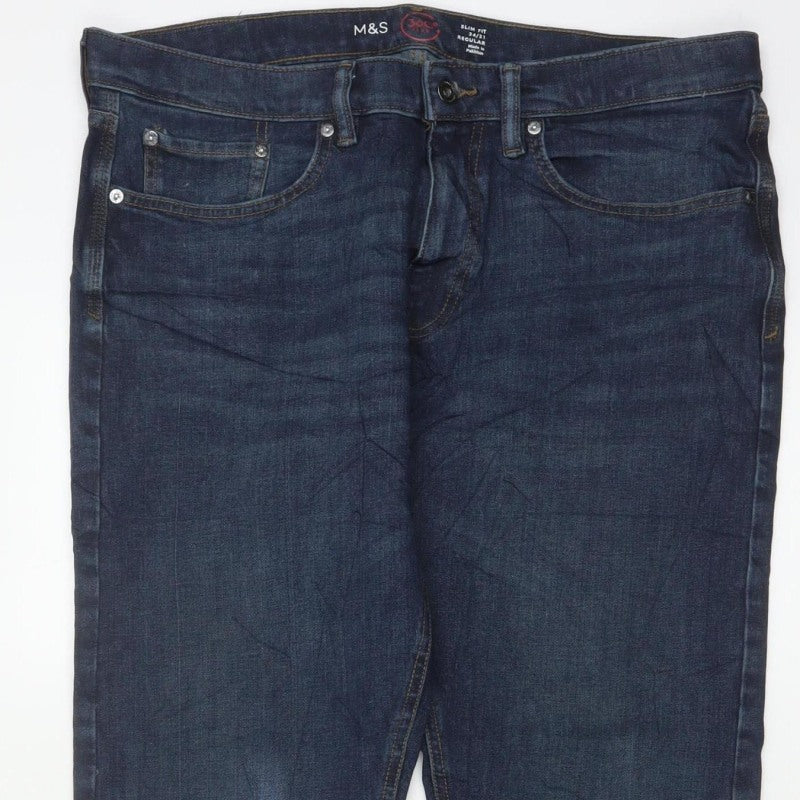 Marks & Spencer Men’s Blue 34/31 Slim Fit 360 Flex Dark Wash Jeans