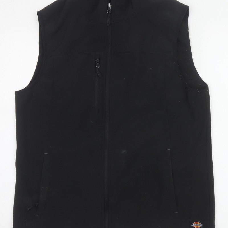 Dickies Men Black L Soft Shell Bodywarmer Workwear Zip Waistcoat
