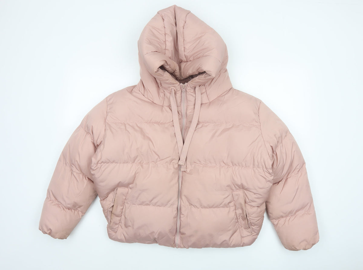Threadbare Women Pink UK 12 Petite Hooded Puffer Jacket Quilted