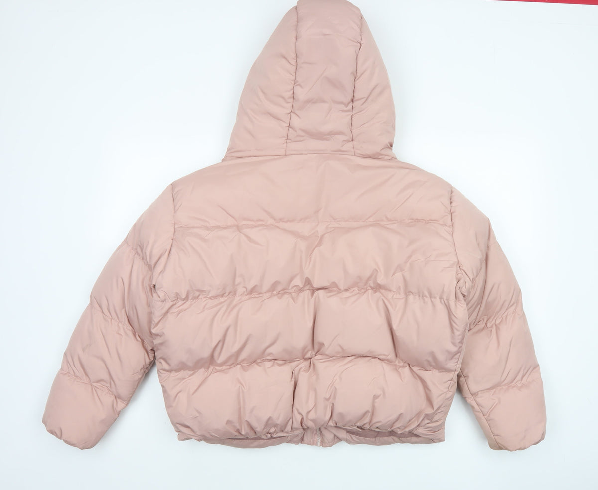Threadbare Women Pink UK 12 Petite Hooded Puffer Jacket Quilted
