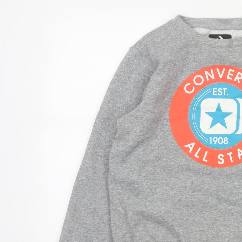 Converse Boys Grey 12-13 Years Logo Graphic Fleece Pullover Sweatshirt