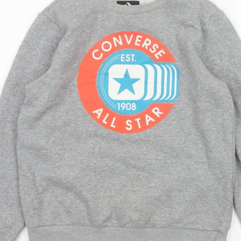 Converse Boys Grey 12-13 Years Logo Graphic Fleece Pullover Sweatshirt
