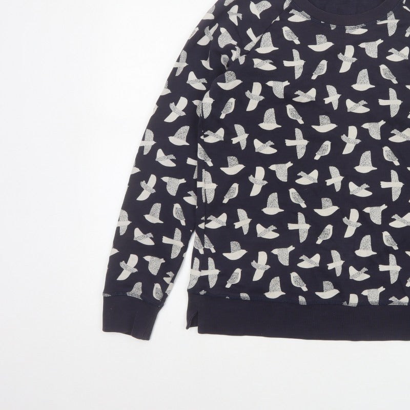 Boden Women’s Blue Bird Print Cotton Sweatshirt Size S Crew Neck