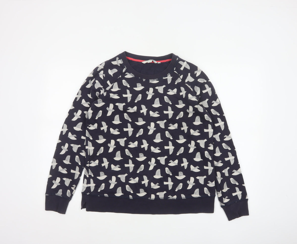 Boden Women’s Blue Bird Print Cotton Sweatshirt Size S Crew Neck