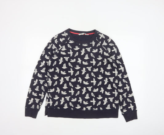 Boden Women’s Blue Bird Print Cotton Sweatshirt Size S Crew Neck