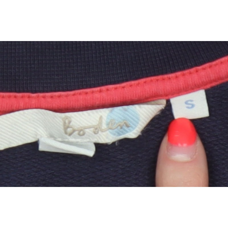 Boden Women’s Blue Bird Print Cotton Sweatshirt Size S Crew Neck