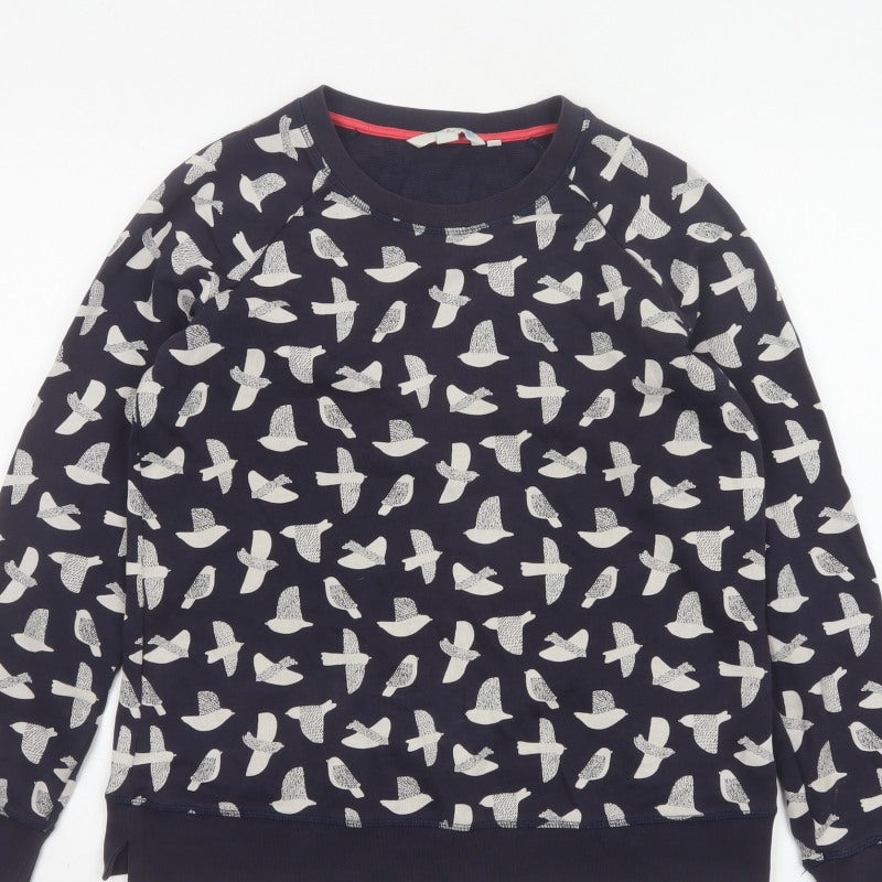Boden Women’s Blue Bird Print Cotton Sweatshirt Size S Crew Neck