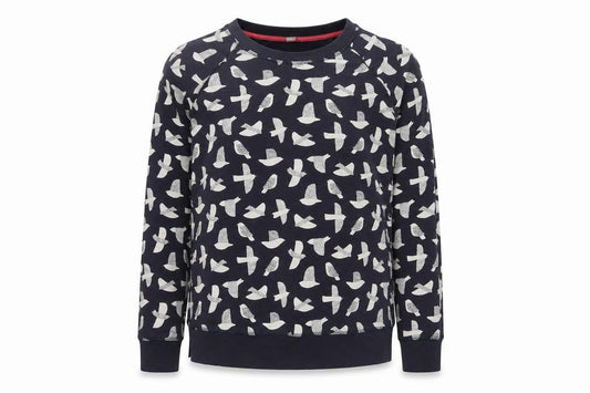 Boden Women’s Blue Bird Print Cotton Sweatshirt Size S Crew Neck