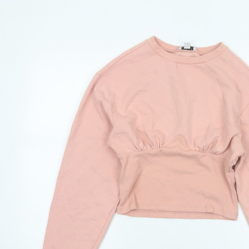 Topshop Women Pink UK 12 Cropped Crew Neck Long Sleeve Sweatshirt Top