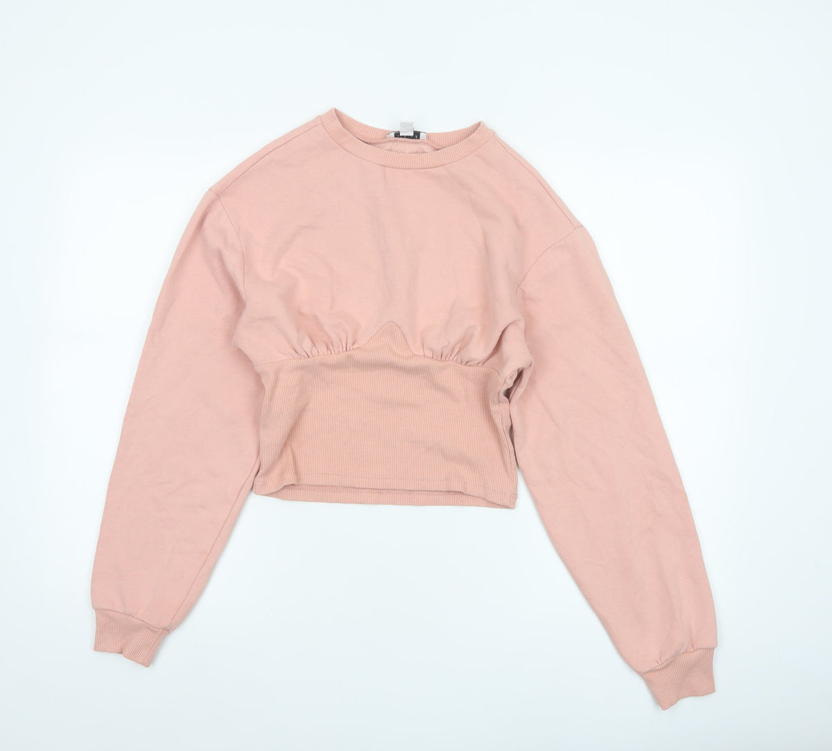 Topshop Women Pink UK 12 Cropped Crew Neck Long Sleeve Sweatshirt Top