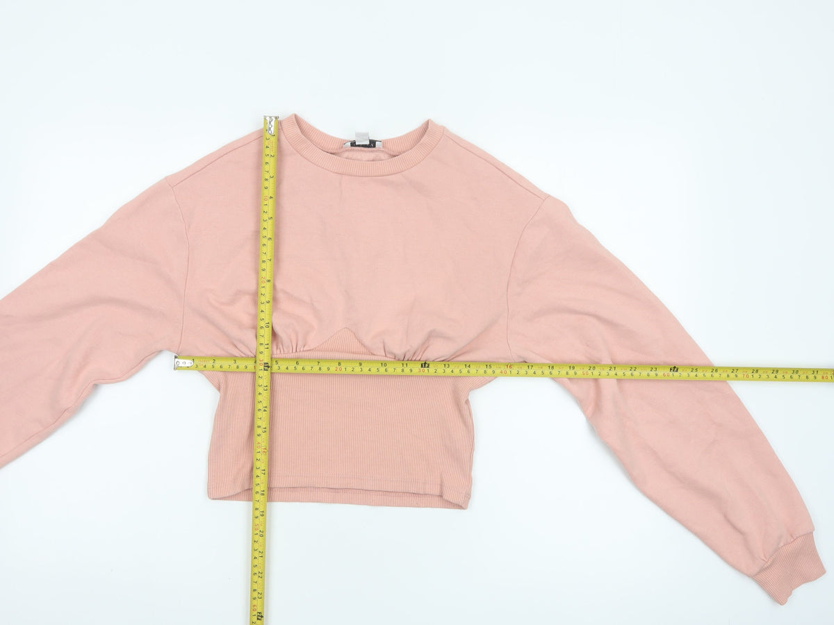 Topshop Women Pink UK 12 Cropped Crew Neck Long Sleeve Sweatshirt Top