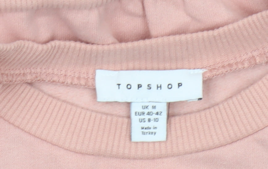 Topshop Women Pink UK 12 Cropped Crew Neck Long Sleeve Sweatshirt Top