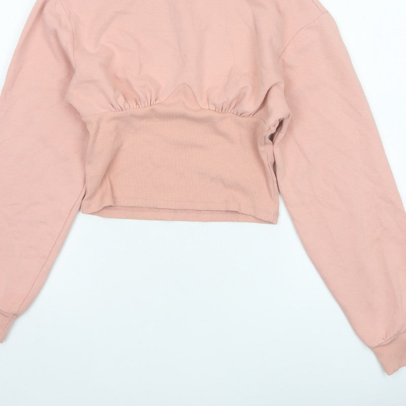 Topshop Women Pink UK 12 Cropped Crew Neck Long Sleeve Sweatshirt Top