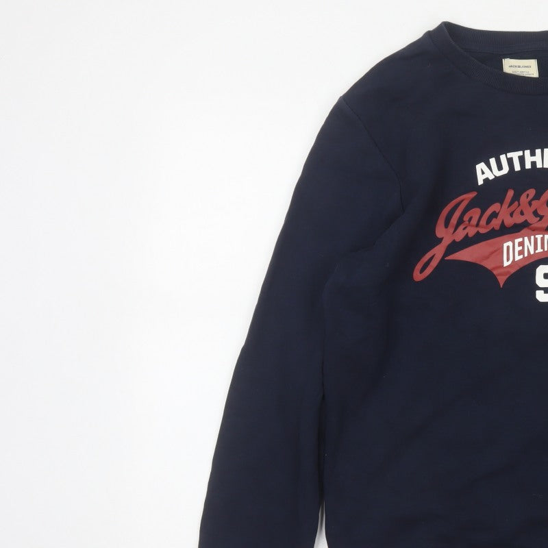 Jack & Jones Men’s Blue S Pullover Graphic Logo 90 Sweatshirt