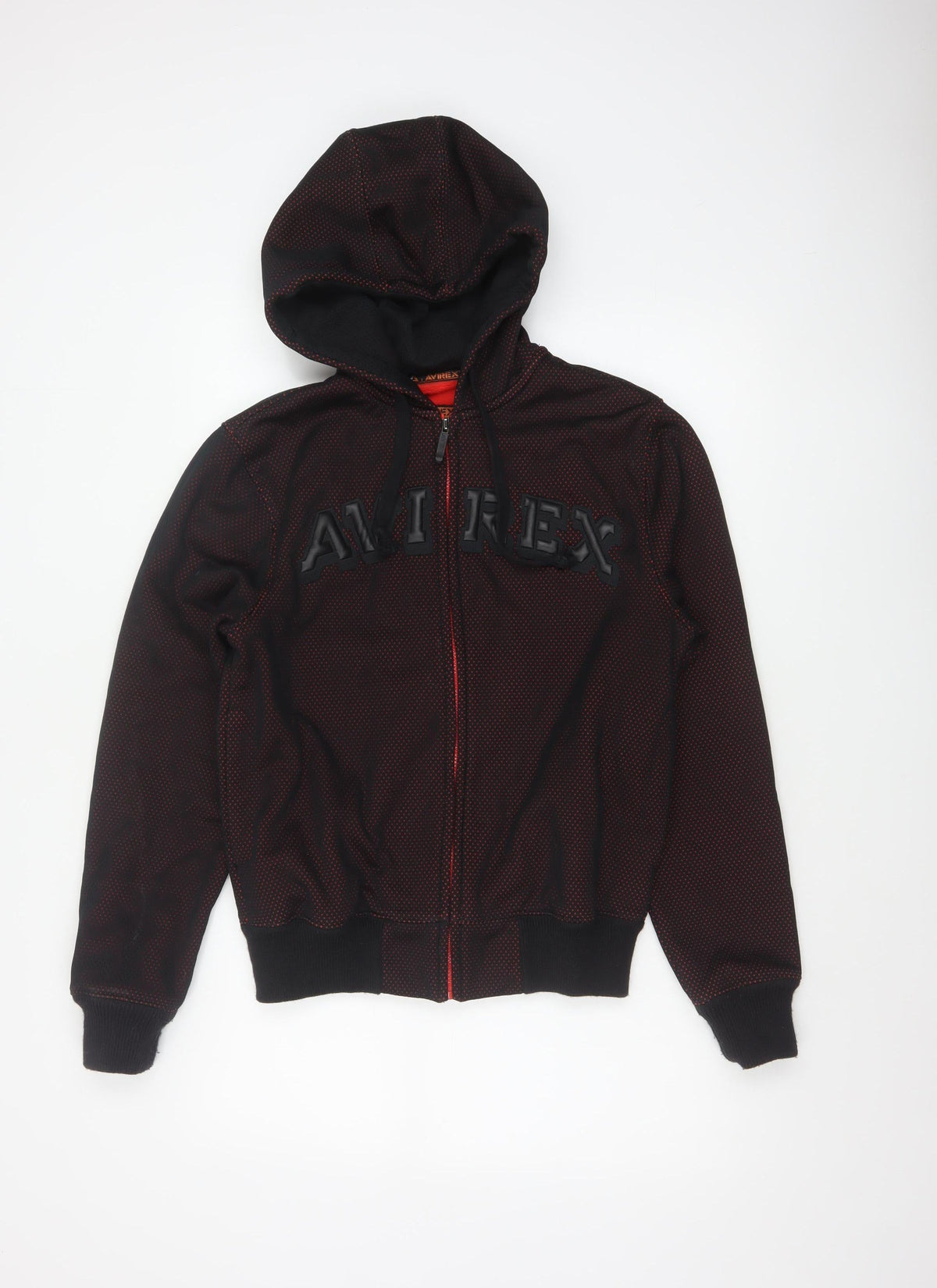 Back view of Avirex USA Men's Black Red S Full Zip Hooded Fleece Logo Hoodie
