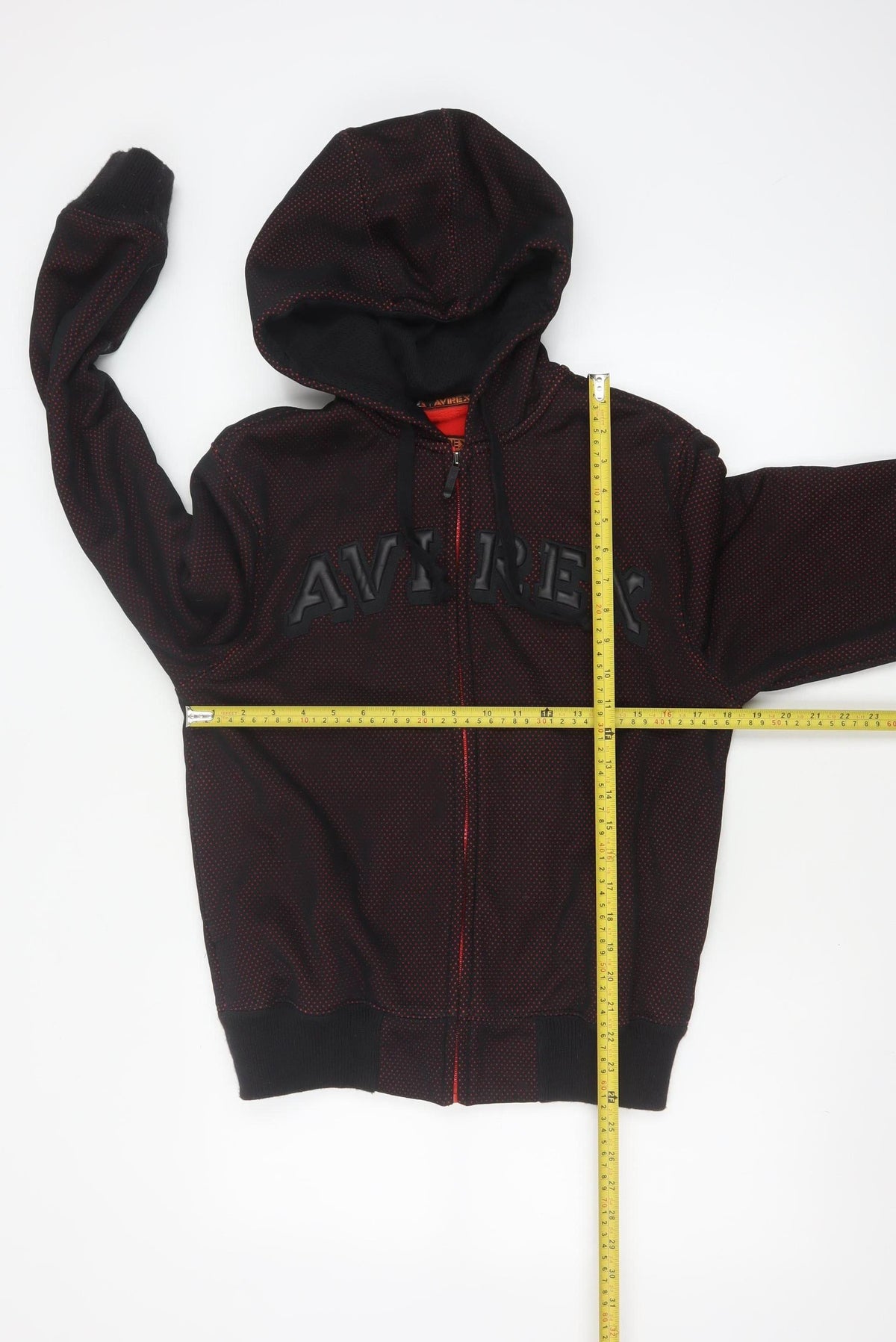 Close-up detail of Avirex USA Men's Black Red S Full Zip Hooded Fleece Logo Hoodie