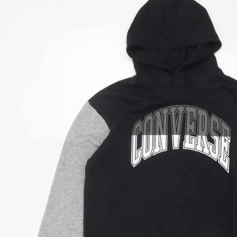 Converse Boys Black Grey XL 13-15 Years Pullover Logo Hoodie