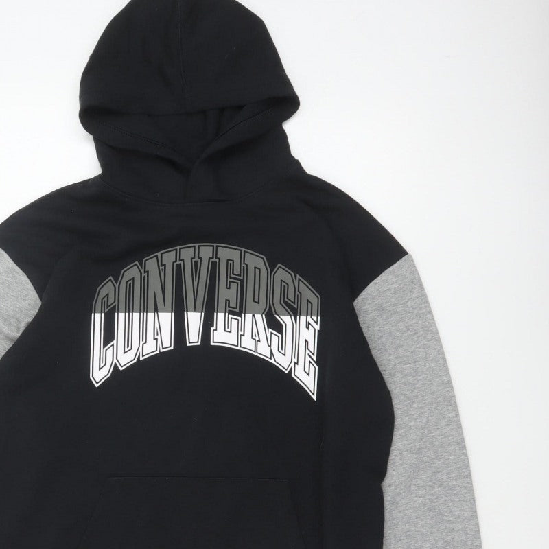 Converse Boys Black Grey XL 13-15 Years Pullover Logo Hoodie