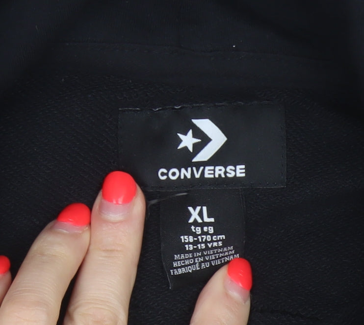 Converse Boys Black Grey XL 13-15 Years Pullover Logo Hoodie