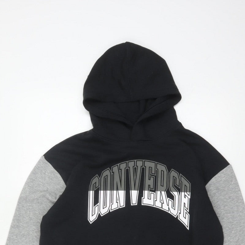 Converse Boys Black Grey XL 13-15 Years Pullover Logo Hoodie