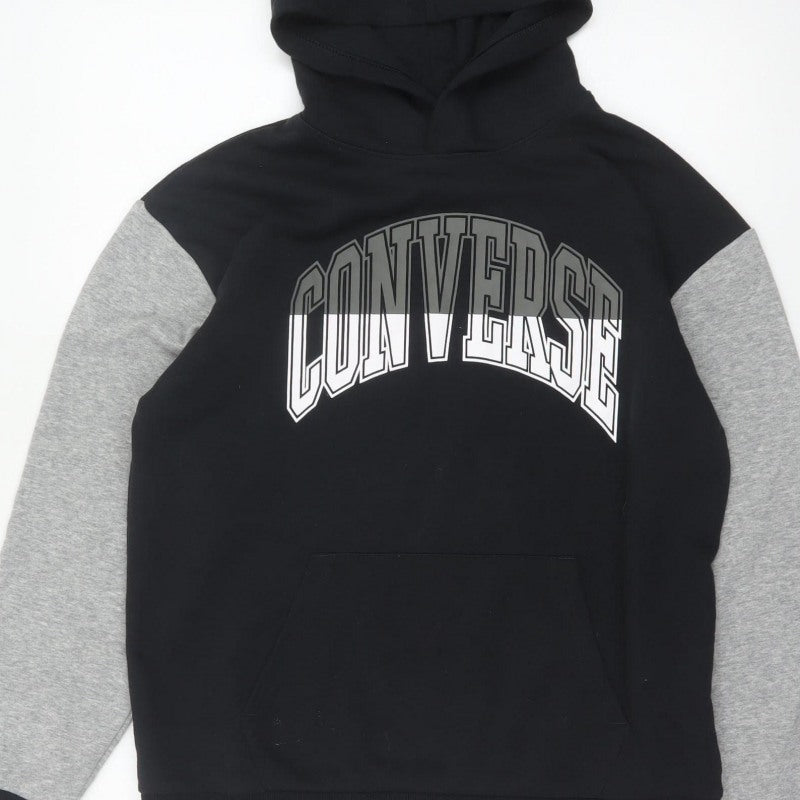 Converse Boys Black Grey XL 13-15 Years Pullover Logo Hoodie