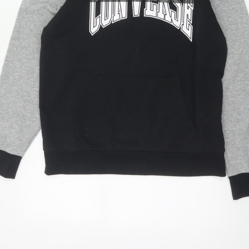 Converse Boys Black Grey XL 13-15 Years Pullover Logo Hoodie