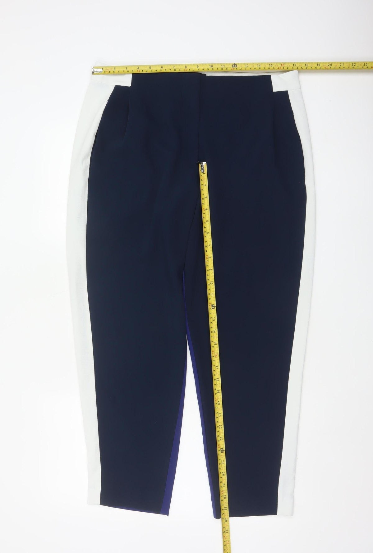 French Connection Women Blue White Tapered Dress Trousers UK 14