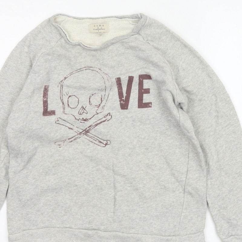 Zara Trafaluc Women’s Grey S Skull Love Raw Edge Graphic Sweatshirt