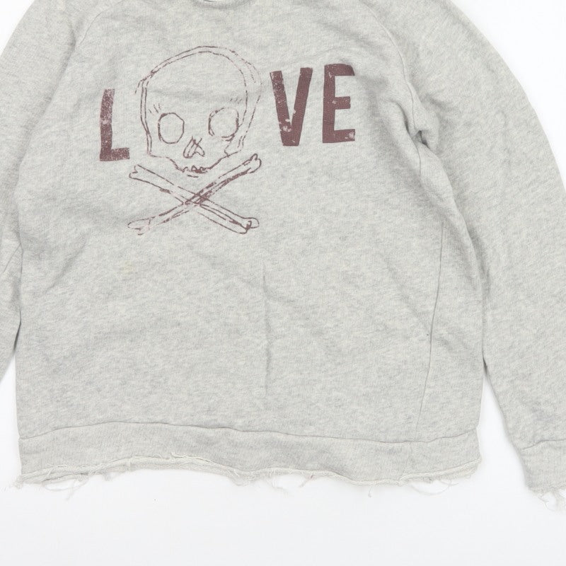 Zara Trafaluc Women’s Grey S Skull Love Raw Edge Graphic Sweatshirt