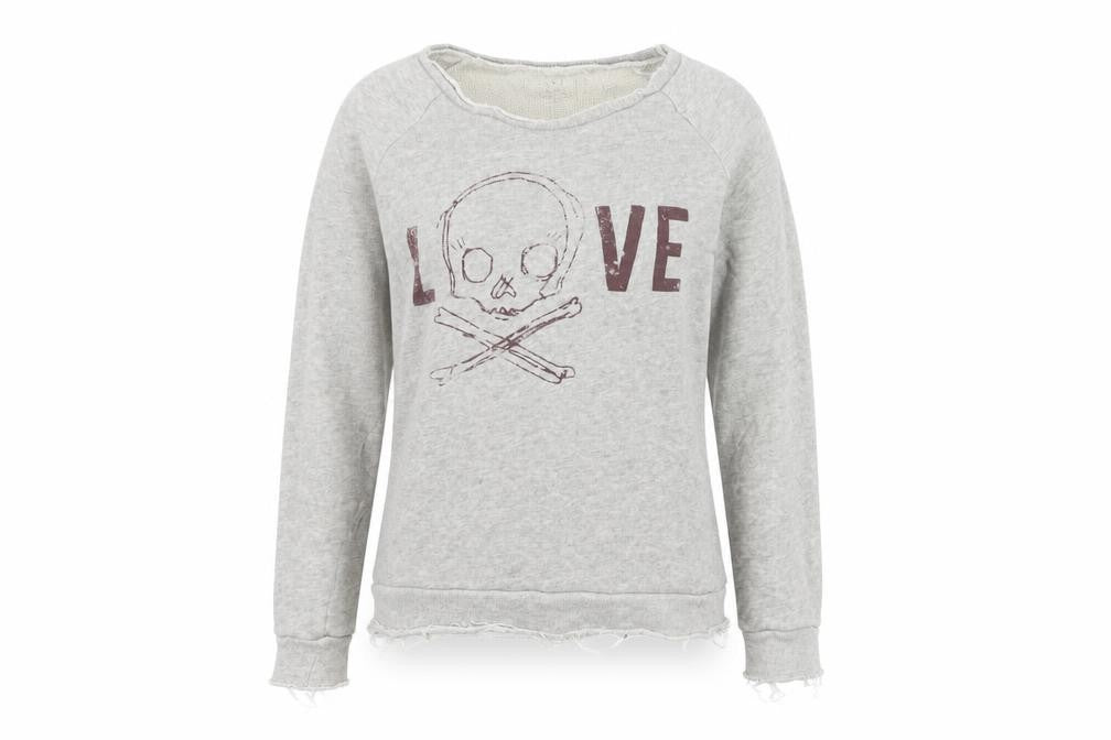 Zara Trafaluc Women’s Grey S Skull Love Raw Edge Graphic Sweatshirt