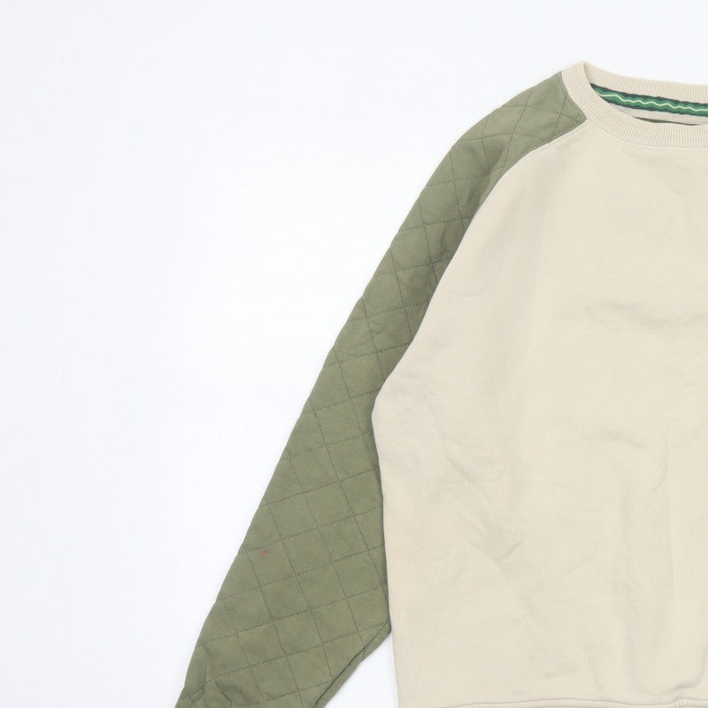 Nicholas Deakins Men's Beige Green M Quilted Sleeve Crew Neck Sweatshirt