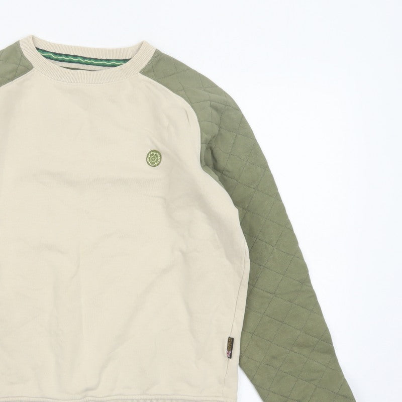 Nicholas Deakins Men's Beige Green M Quilted Sleeve Crew Neck Sweatshirt