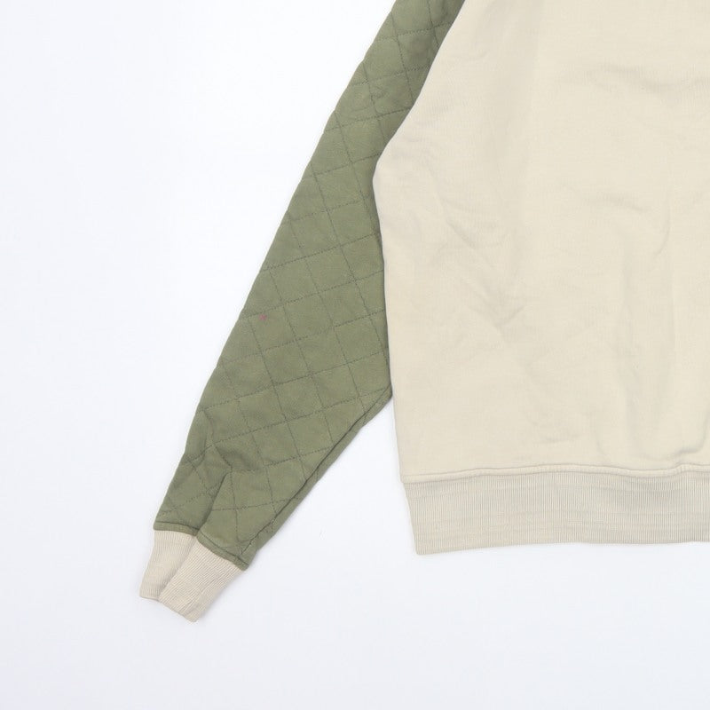 Nicholas Deakins Men's Beige Green M Quilted Sleeve Crew Neck Sweatshirt