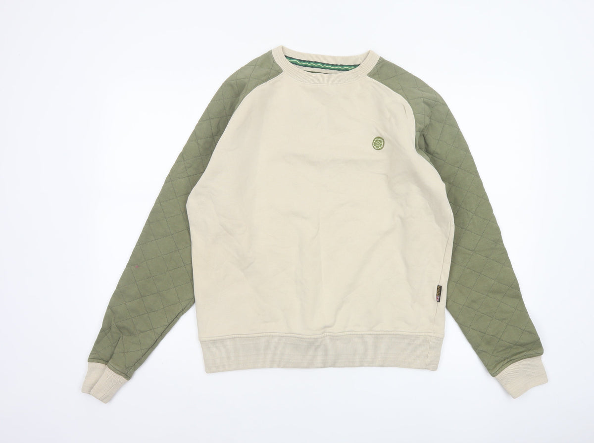 Nicholas Deakins Men's Beige Green M Quilted Sleeve Crew Neck Sweatshirt