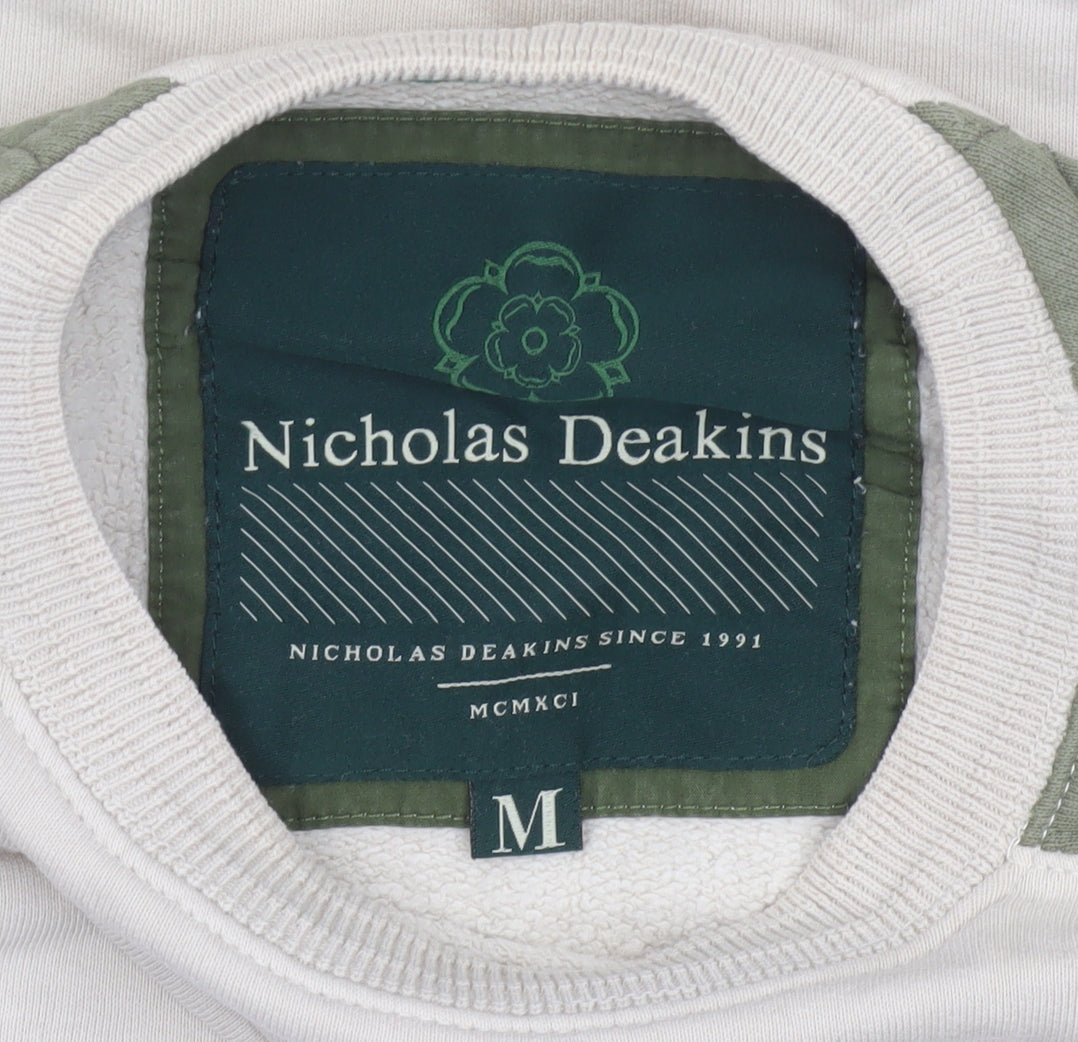 Nicholas Deakins Men's Beige Green M Quilted Sleeve Crew Neck Sweatshirt
