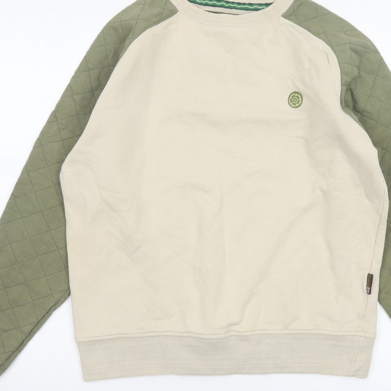 Nicholas Deakins Men's Beige Green M Quilted Sleeve Crew Neck Sweatshirt