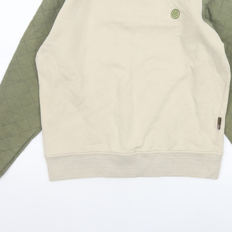 Nicholas Deakins Men's Beige Green M Quilted Sleeve Crew Neck Sweatshirt