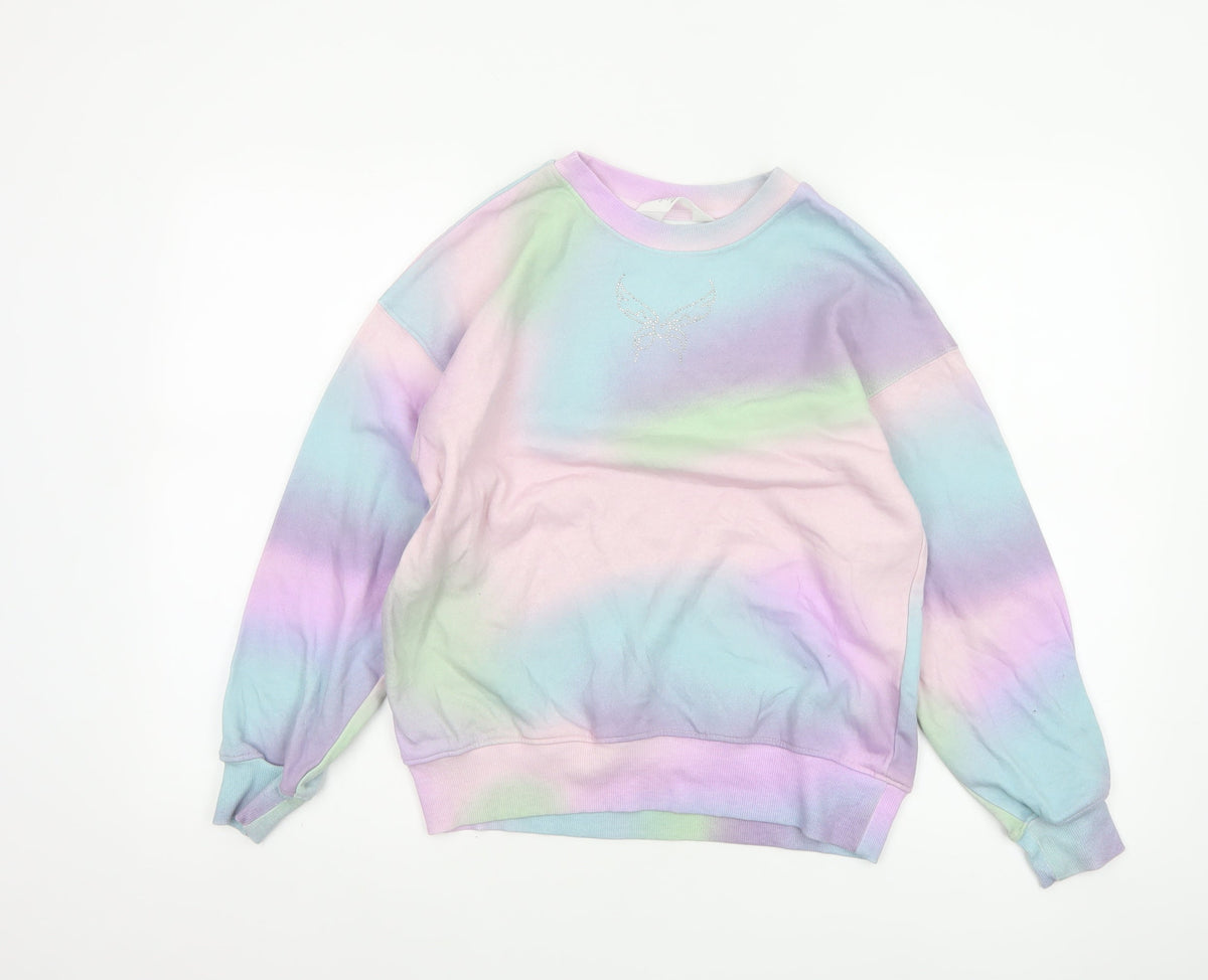 H&M Girls Multicoloured 9-10 Years Butterfly Rhinestone Sweatshirt