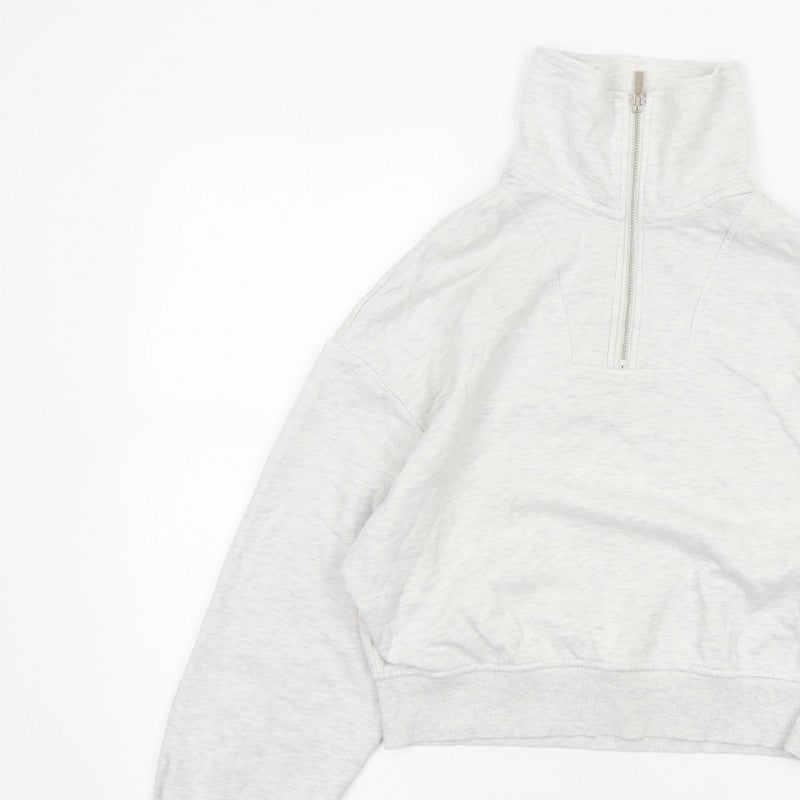 H&M Women’s Grey S 1/4 Zip High Neck Fleece Sweatshirt