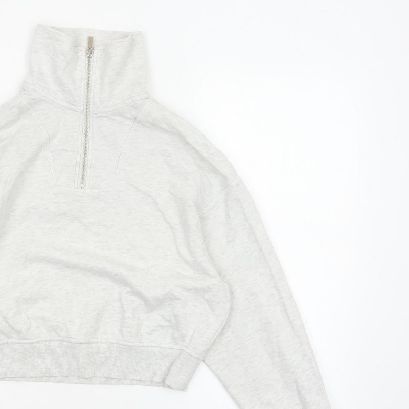 H&M Women’s Grey S 1/4 Zip High Neck Fleece Sweatshirt