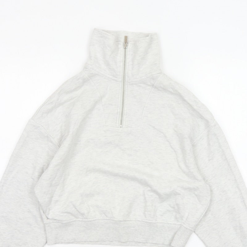 H&M Women’s Grey S 1/4 Zip High Neck Fleece Sweatshirt