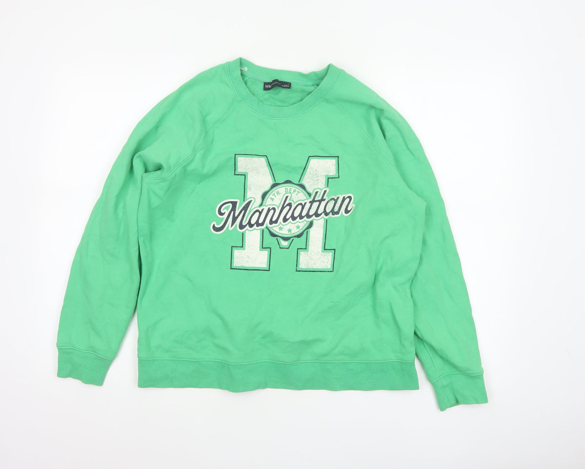 Marks and Spencer Women Green M Manhattan Logo Crew Sweatshirt